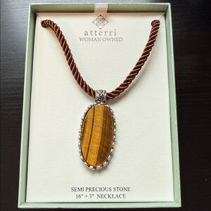 Atterri Tiger's Eye Semi precious Stone Pendant Twisted Rope Necklace 16” or 19”